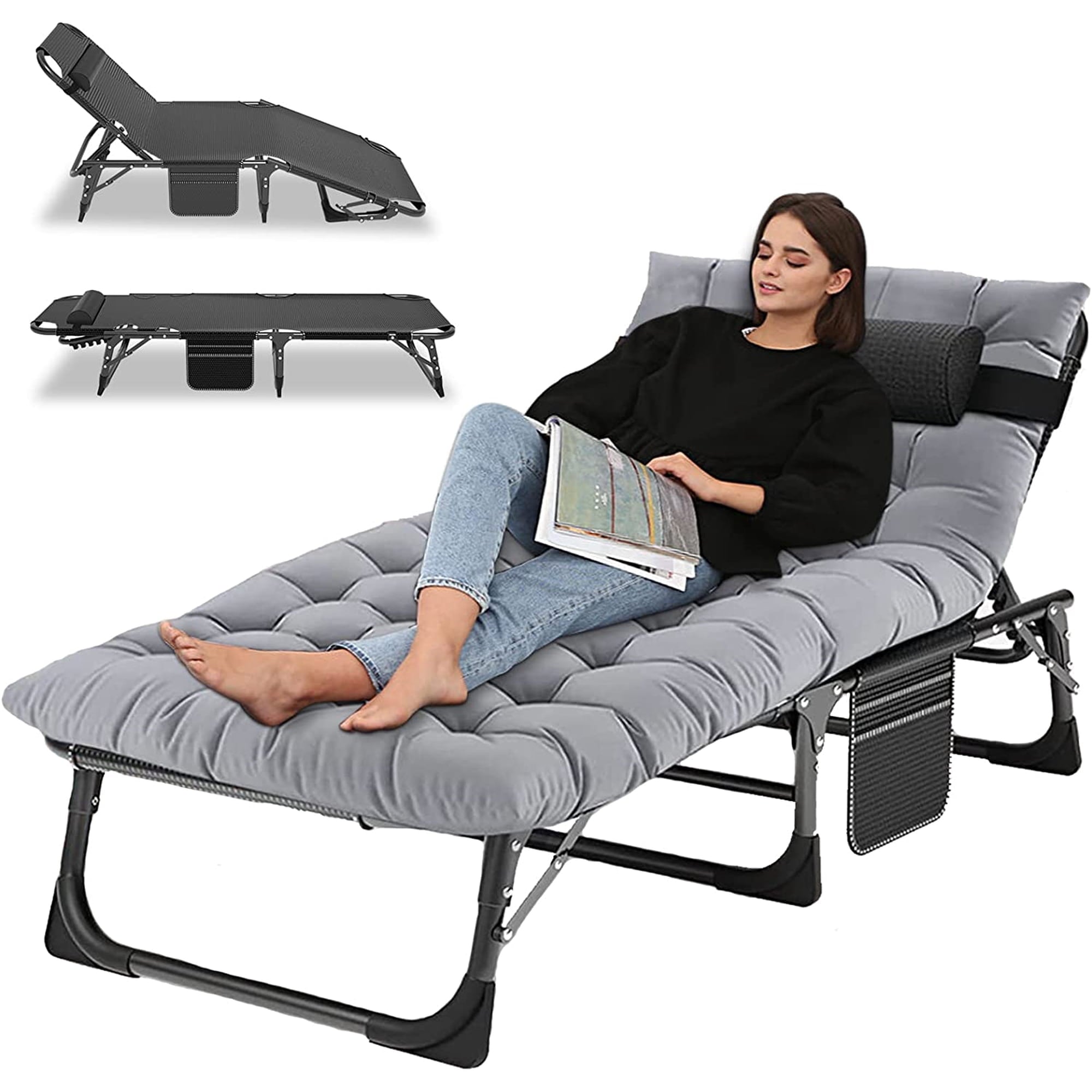 Slsy Folding Lounge Chair, 5-Position Adjustable Outdoor Reclining Chair, Folding Sleeping Bed Cot, Folding Chaise Lounge Chair for Pool Beach Patio Sunbathing