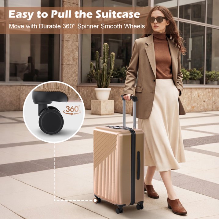 Luggage Sets 4 Piece Carry on Luggage with Spinner Wheels Hardshell Durable Suitcase with TSA Lock 14 20 24 28 inch Champagne