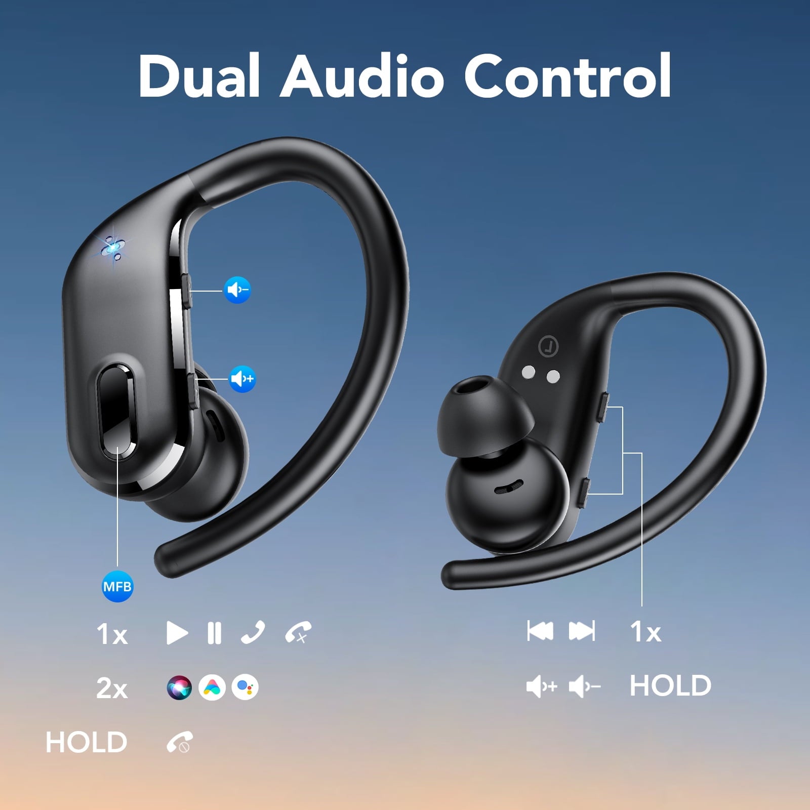 Wireless Earbuds, Bluetooth 5.4 Sport Headphones with Earhooks, 80Hrs Playtime, 3D HiFi Stereo, Noise Cancelling Mic, IP7 Waterproof Workout Earphones for Running Gym, iOS/Android, Black