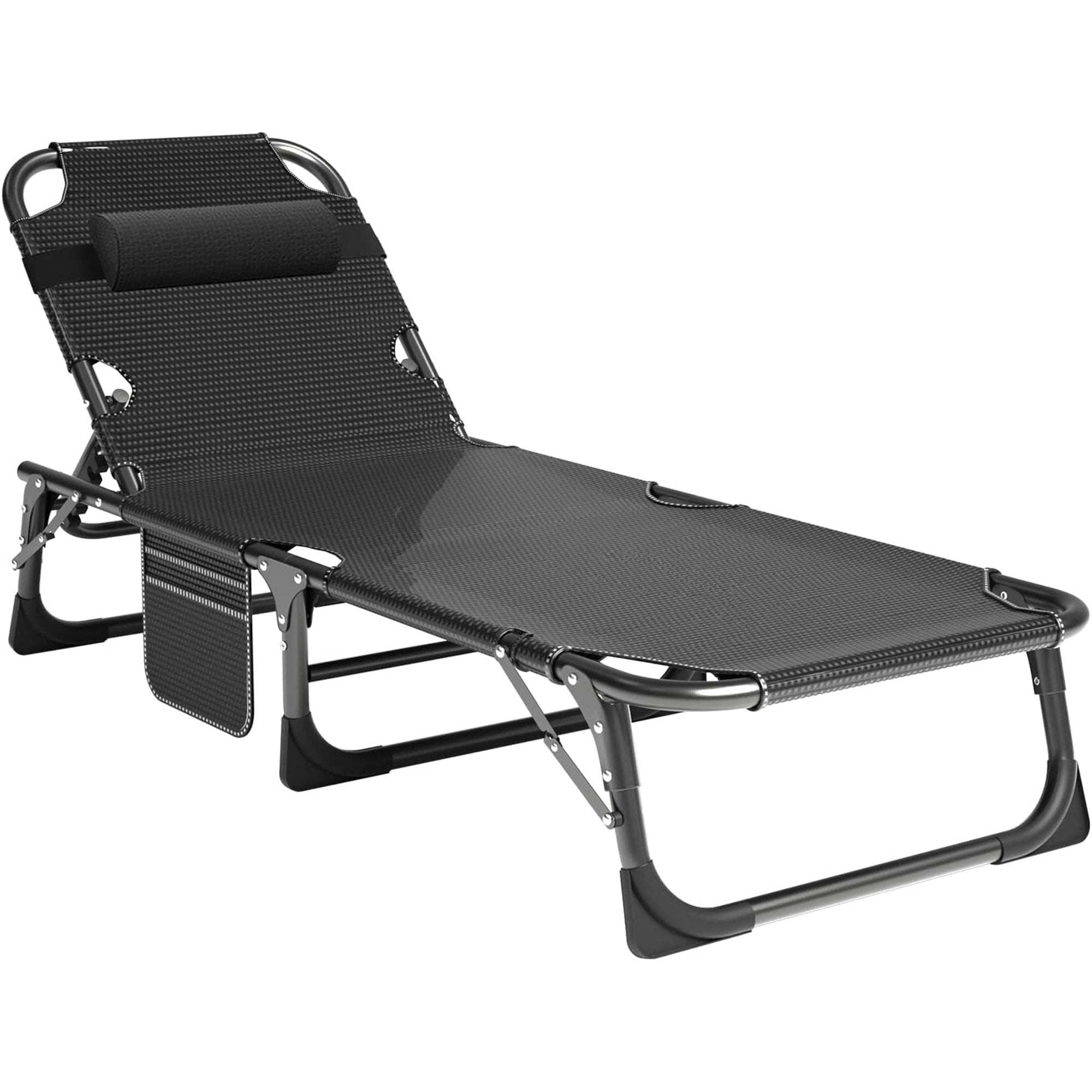 Slsy Folding Lounge Chair, 5-Position Adjustable Outdoor Reclining Chair, Folding Sleeping Bed Cot, Folding Chaise Lounge Chair for Pool Beach Patio Sunbathing