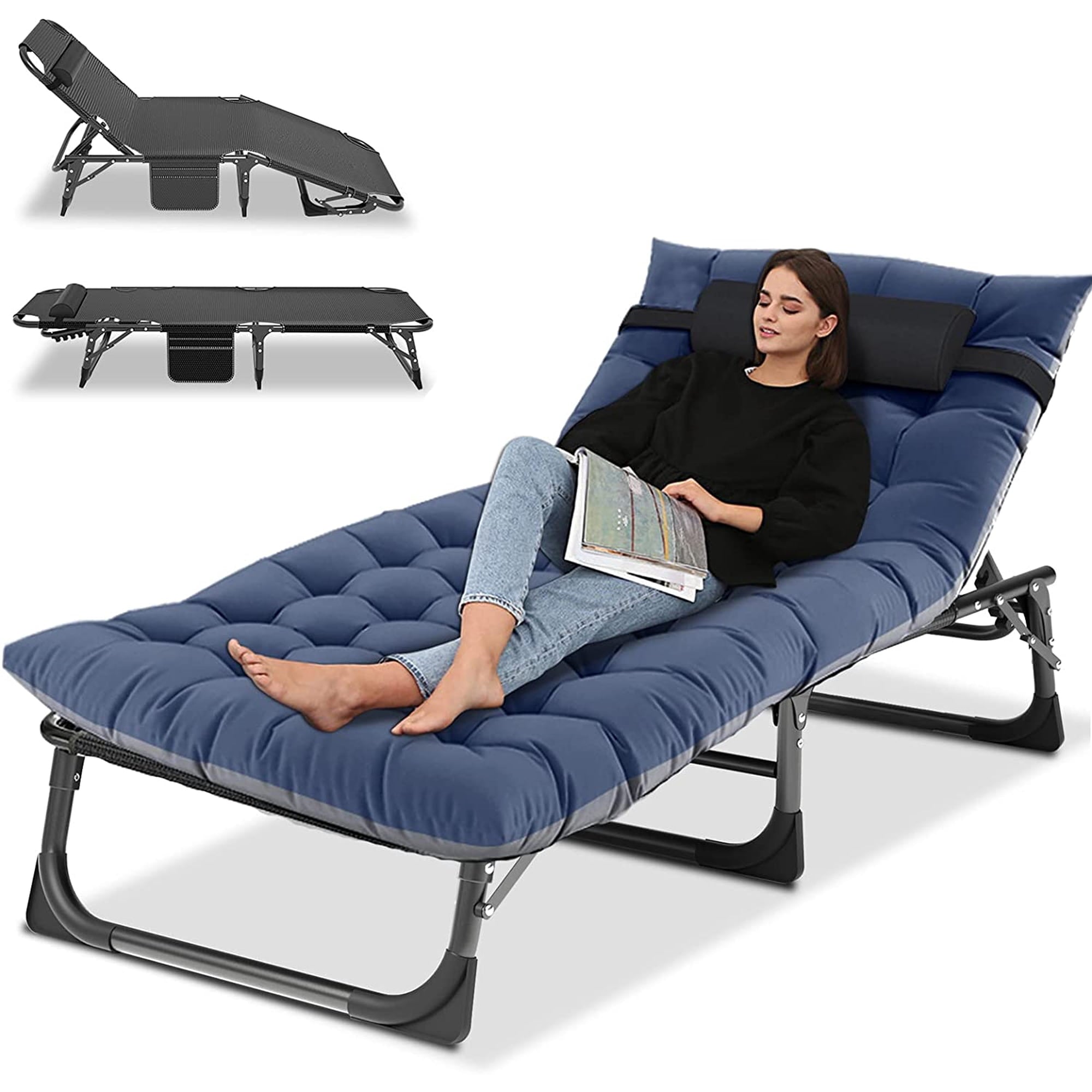 Slsy Folding Lounge Chair, 5-Position Adjustable Outdoor Reclining Chair, Folding Sleeping Bed Cot, Folding Chaise Lounge Chair for Pool Beach Patio Sunbathing