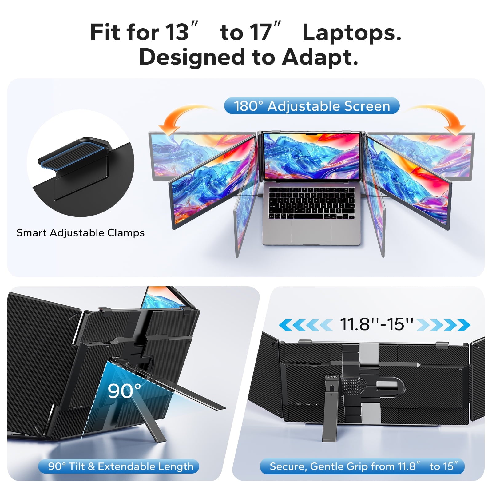 Laptop Screen Extender Dual Monitor, 14" FHD 1080P IPS Portable Monitor for Laptop, Triple Screen Setup, USB-C & HDMI Compatible, Plug & Play, Fits 13"-17.3" Laptops, Travel Laptop Monitor Extender