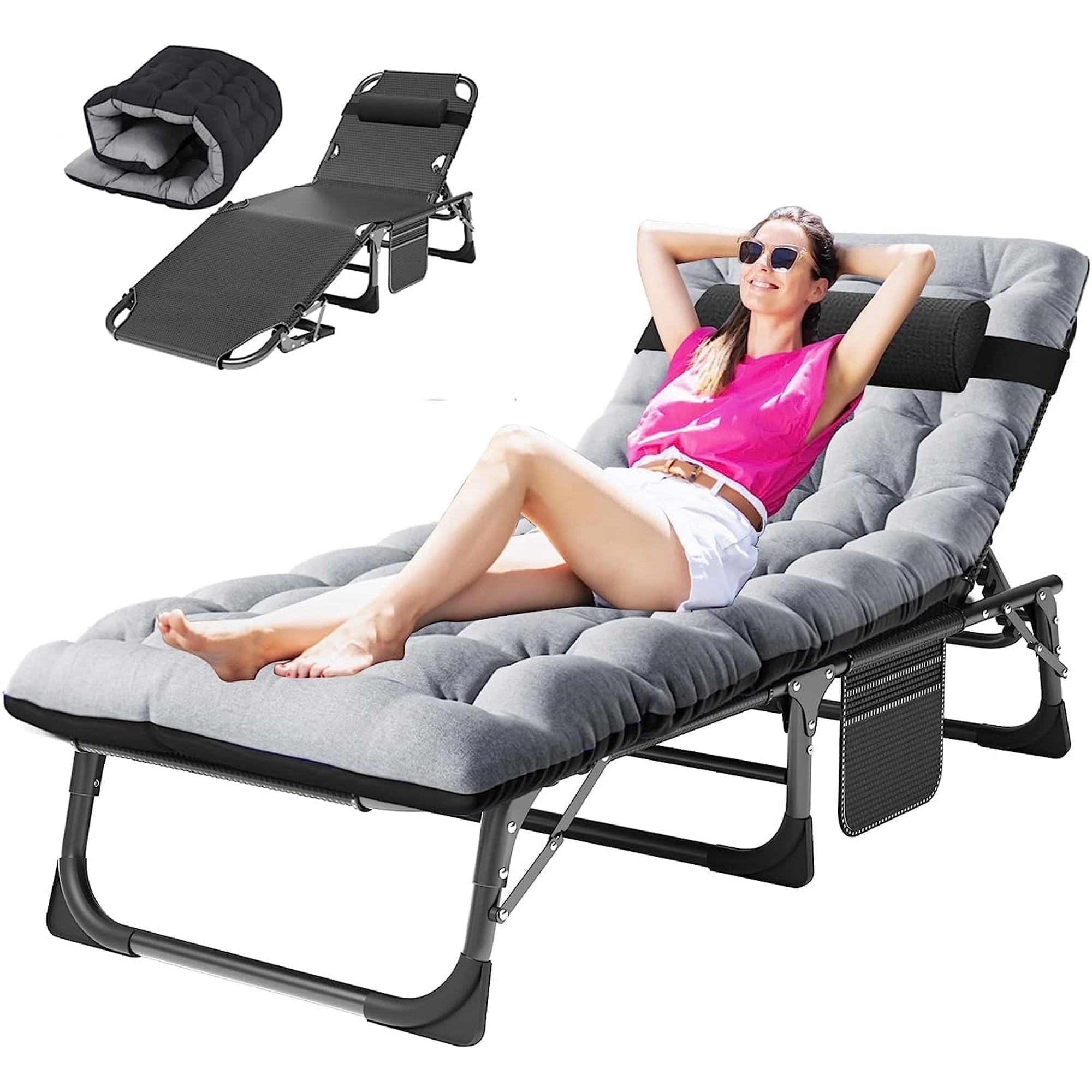 Slsy Folding Lounge Chair, 5-Position Adjustable Outdoor Reclining Chair, Folding Sleeping Bed Cot, Folding Chaise Lounge Chair for Pool Beach Patio Sunbathing