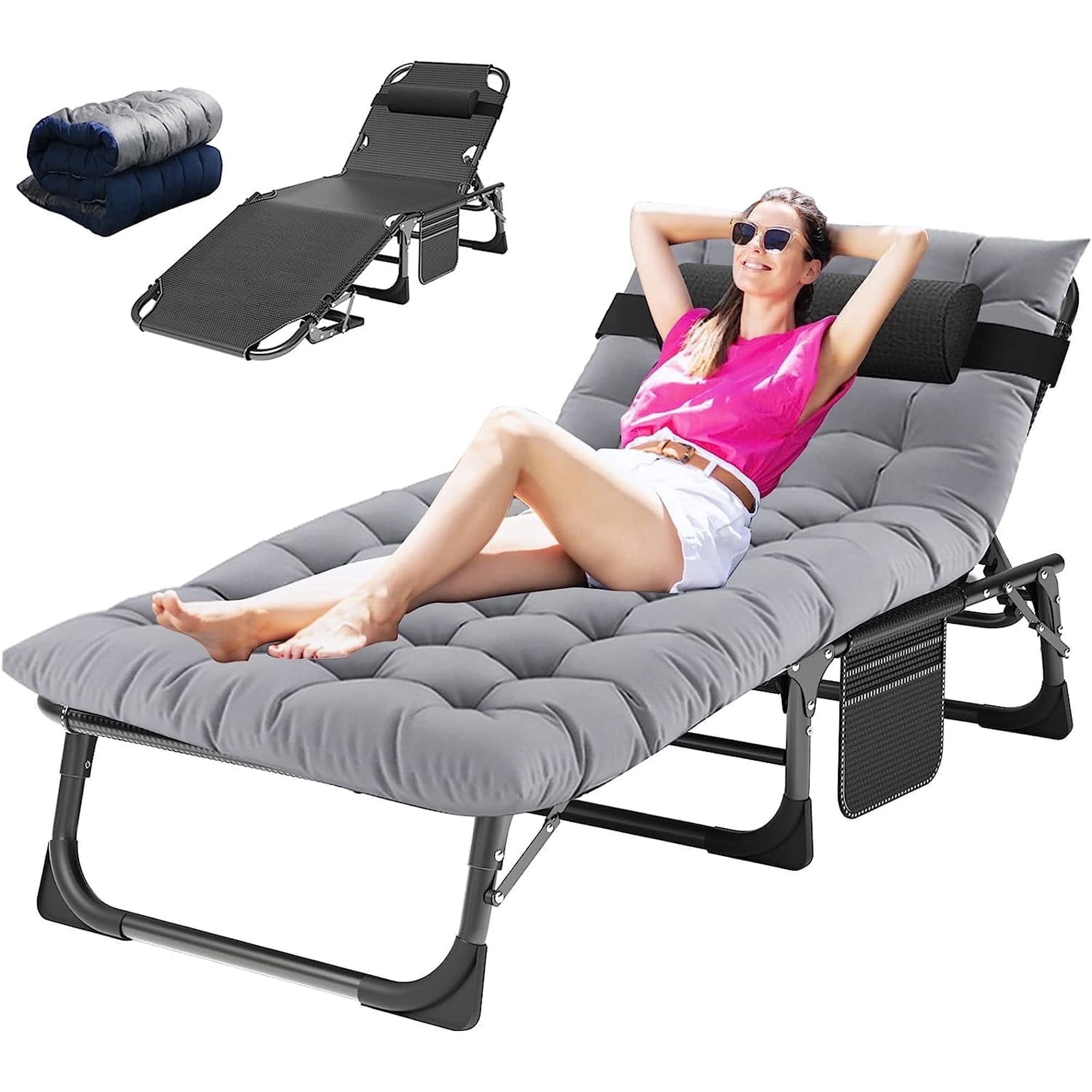 Slsy Folding Lounge Chair, 5-Position Adjustable Outdoor Reclining Chair, Folding Sleeping Bed Cot, Folding Chaise Lounge Chair for Pool Beach Patio Sunbathing