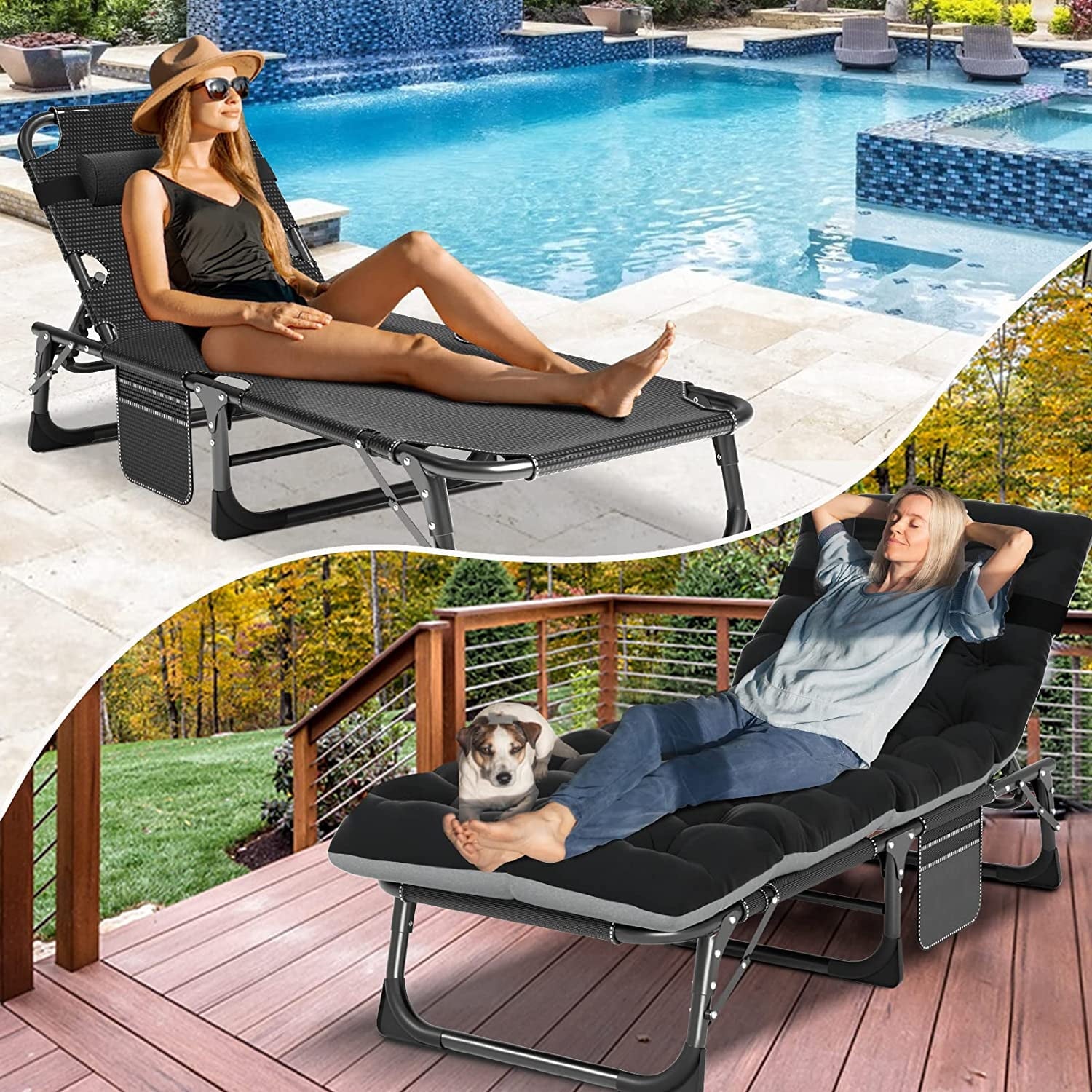 Slsy Folding Lounge Chair, 5-Position Adjustable Outdoor Reclining Chair, Folding Sleeping Bed Cot, Folding Chaise Lounge Chair for Pool Beach Patio Sunbathing