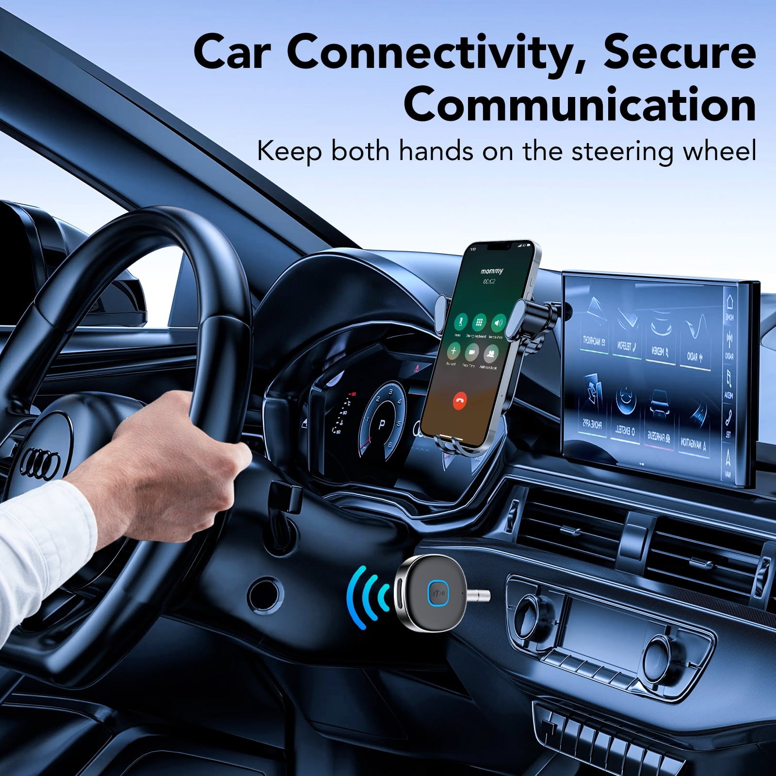 KT1 Bluetooth Car Adapter, Bluetooth Aux Adapter for Car, 16H Battery Life, Dual Connect, Calls Hands Free, Wireless Audio Receiver for Home, Stereo/Speaker/Headphone