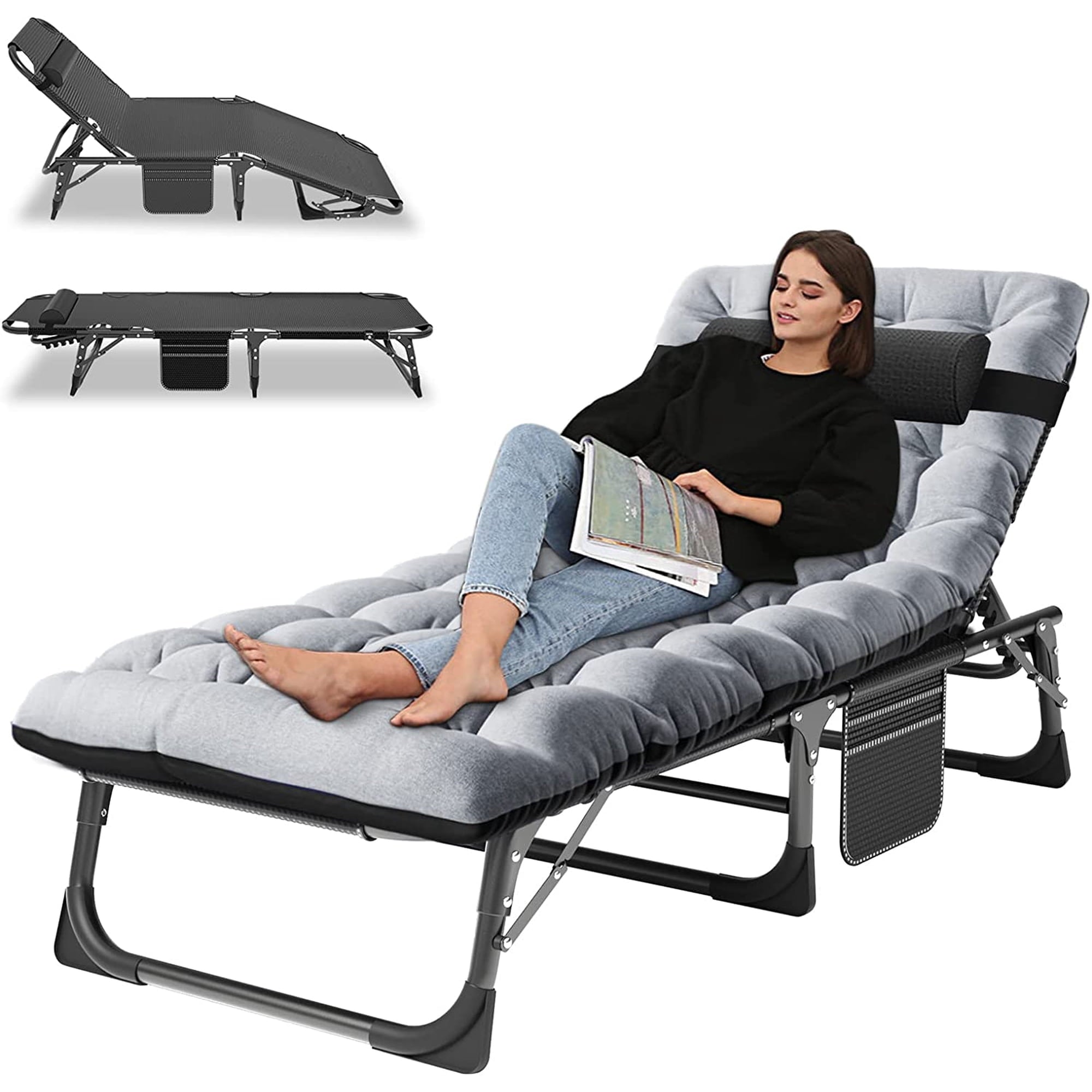 Slsy Folding Lounge Chair, 5-Position Adjustable Outdoor Reclining Chair, Folding Sleeping Bed Cot, Folding Chaise Lounge Chair for Pool Beach Patio Sunbathing